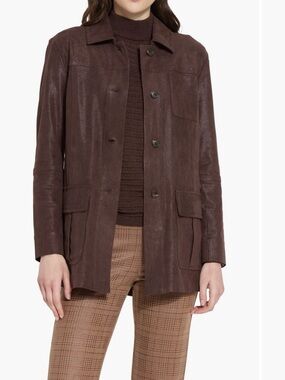 NWT Lysse Lora Foil Chocolate Brown Faux Suede Utilitv Jacket, Size XS